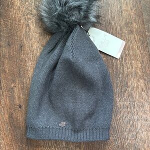 Gray CALIA Knit Beanie with Faux Fur Pom